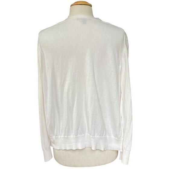 Tommy Bahama Open Front Cardigan Sz M Silk Fringe Trim Coastal Neutral Basic - Picture 7 of 11